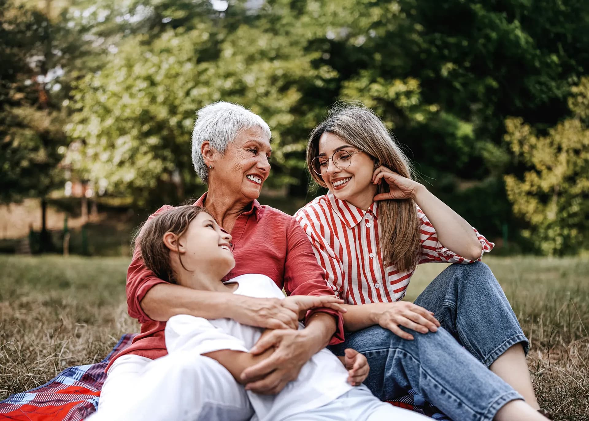 Family on a picnic blanket